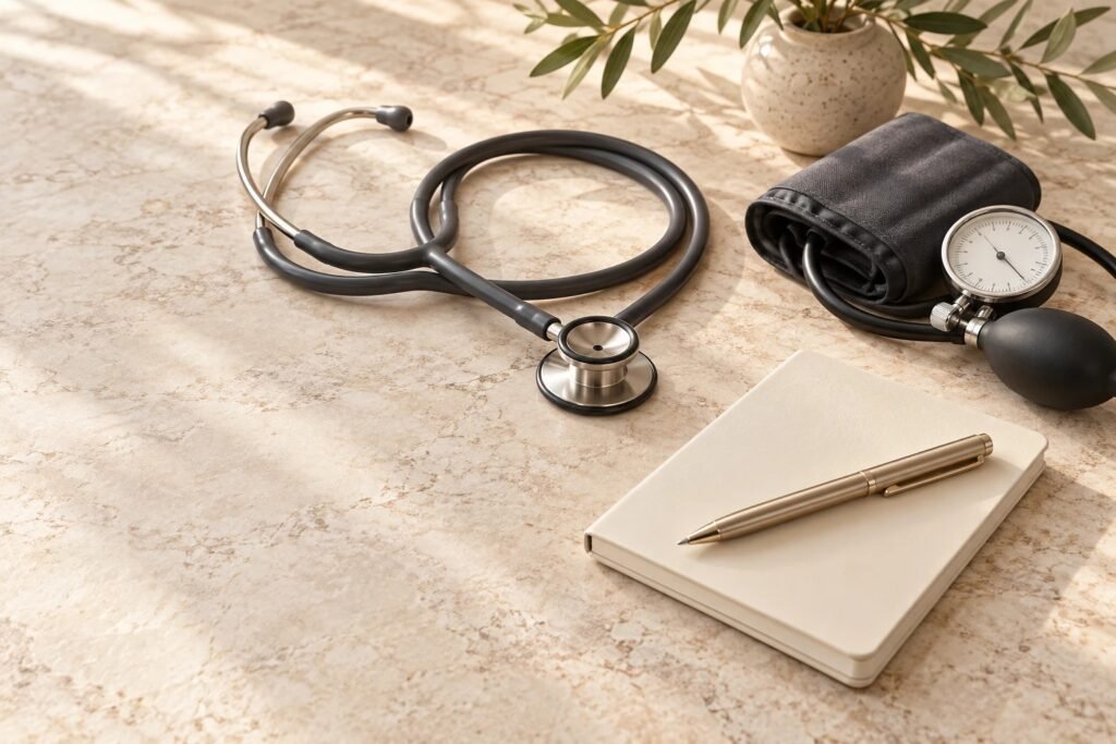 Stethoscope and notebook